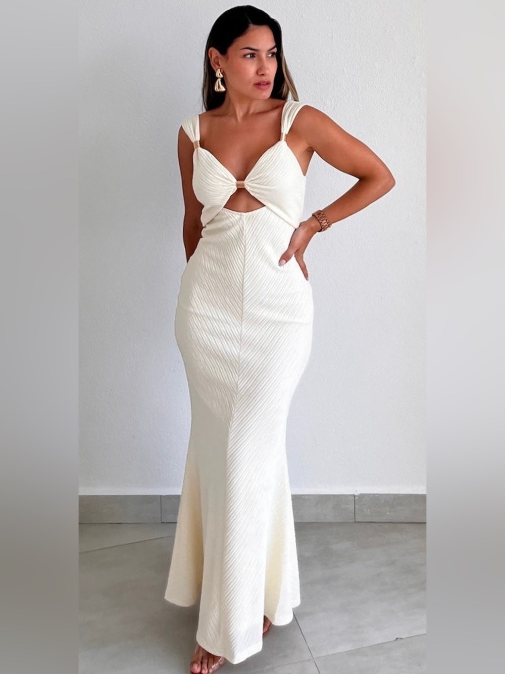 Here Comes the Sun Goddess Style Cut-Out Maxi Dress in Cream - Size XL